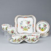 6 Mokkatassen mit Untertassen und 1 quadratische Schale - Osier: Fleurs des Indes (FD). Herend 1976 