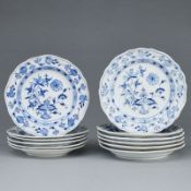 6 Speiseteller und 6 Speiseteller - Zwiebelmuster.  Meissen 1888-1924 (10x) und 1924-1934 (2x).