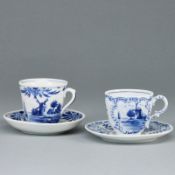 2 Tassen und Untertassen - Delfter Motive. Friedrich Christian Greiner & Söhne, Rauenstein 1894 - ca