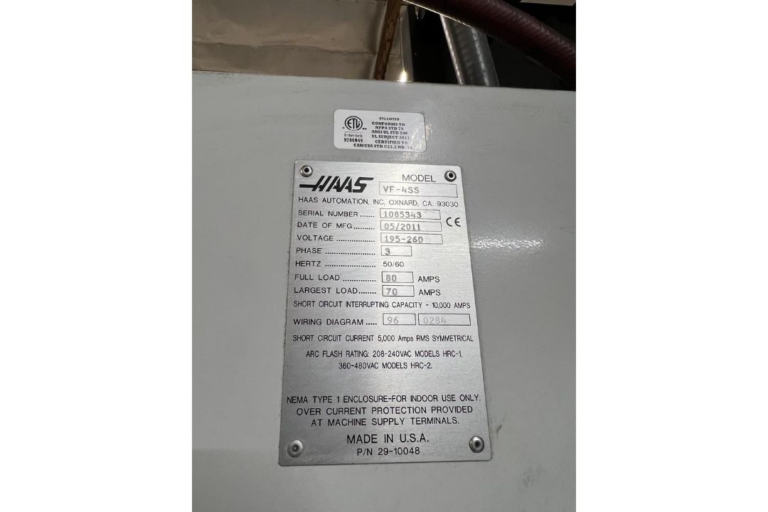 2011 Haas VF-4SS, 12K Vertical Machinig Center, Renishaw Probe, P-Cool, USB, 24 Tool Side Mount, - Image 9 of 25