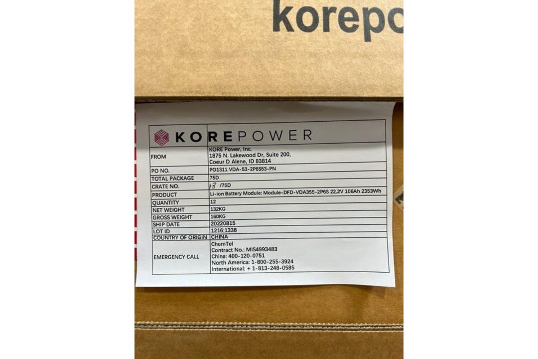 Kore Power Lithium Ion Battery Modules, 22.2 V, 106Ah, 2353Wh (2 Pallets Per Lot) (24 Total) - Image 3 of 8