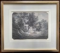 Rev James Bourne (1773-1854) 'A Cottage in Elliot's Lime Pits', Croydon, watercolour and wash, circa
