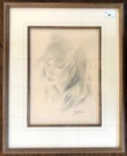 Mariette Lydis (Austrian,1887-1970), Bust portrait of a young lady, pencil on paper, signed,