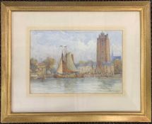 Thomas Hale Sanders (British, fl.1880-1906), Dutch river landscape, watercolour, signed and dated