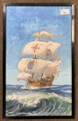 Ernest J. Hall (British, 20th century), Tall Rigged Ship, gouache on board, signed and dated '30,