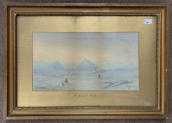 Frederick Goodall RA (1822-1904), Egypt landscape with figures and camels before the Pyramids,