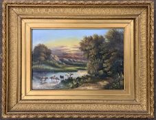 George G.Smith (British, 19th century), Landscape and river view at sunset / sunrise with foreground