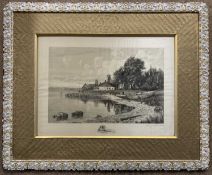 Benjamin Lander (Amercian,1842-1915), landscape etching on silk, signed in pencil lower right,