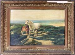British School, circa 20th century, Coastal ponies, oil on board, 28x43cm, framed (damages