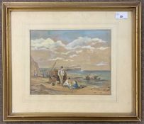 Attributed to Thomas Lound (British,1801-1861), Fisherfolk on the shoreline, watercolour