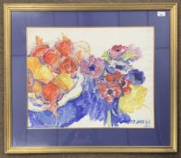 John Hopwood (British, b.1942), Still life of Anemones and fruit, initialed J.H., dated 17 Jan 68,