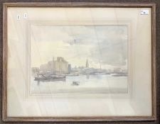 Alfred Hayward (British,1856-1939), A view across a river, exhibition label on backboard