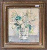 Colin Campbell (b. circa 1894), Still life study of flowers in an ornate vase, oil on board, signed,
