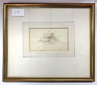 John Joseph Barker of Bath (1824-1904), Grazing Cattle, sepia watercolour, initialed,12x17cm, framed