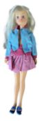 Sindy in pink and blue polka dot jacket and skirt with blue sandals (c1980s)