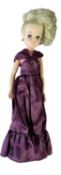 Original Sindy in deep purple ballgown, marked to back of head 033055X
