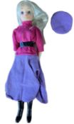 Sindy in magenta and purple skirt two piece with matching beret (c1980s)