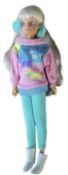 Fun Knit Sindy (1988) In turquoise leggings with pink scotty dog jumper, white boots and turquoise