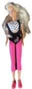 Sindy in black and pink leotard with polkda dot crop top and pink sneakers (c1980s)