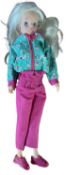 Sindy in active Citywear (c1980s) Turquoise bomber jacket and pink trousers, with pink sneakers