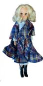 Pioneer Days Sindy - Classic Fashions (Pedigree, 1983) In blue tartan Pioneer-style dress with black