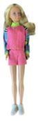 Sindy in neon bomber jacket with pink body and blue map-design sleeves and white trainers (c1980s)