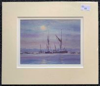 Andrew King ROI (B.1956) 'Orwell Moonlight', watercolour, signed, unframed,18x24cm, mounted.