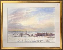 Alwyn Crawshaw (British, b.1934), 'Snow at Thurnemouth Norfolk', watercolour, signed, 53x74cm,