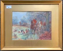 H.Bickey (British, 20th century), Huntsman and hounds, watercolour, signed, 22x29.5cm, framed and