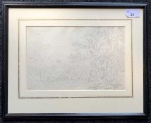 John Laporte (1761-1839), 'Isle of Wight' (Village of Carisbrook), pencil on paper, 17.5x25cm,