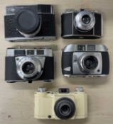 Five vintage cameras to include: Agfa; Perlux; Kodak Retinette IB; Baldessa I; Ilford Advocate (5)