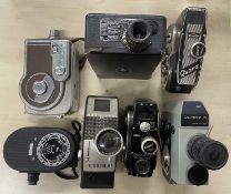 Seven vintage cameras/video cameras to include: Quarz 5; Quarz; Quarz M; Kodak Model BB Junior;