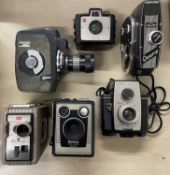 Six vintage cameras/movie cameras to include: Quarz; Kodak Brownie Holiday; Jelco Zoom 8SE; Kodak