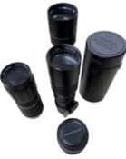 Five camera lenses to include Photax f=300mm, PrinzGalaxy f=200mm, Paragon f=300mm, Auto Panagor