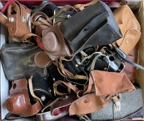 One large box of various vintage camera cases