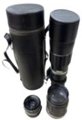 Three camera lenses to include Soligor f=350mm with branded case, Soligor f=135mm, Soligor f=35mm
