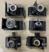 Six vintage cameras to include: Kodak folding brownie Six-20; Coronet Rapide; Kodak 66; Coronet