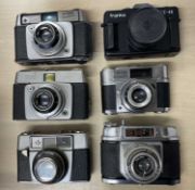 Six vintage cameras to include: Ilford Sportsman (x2); Franks NX-40; Braun Poxette; Agfa; Halina 6-