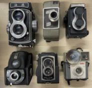 Six vintage box cameras to include: Specto 88; Kingston; Seagull; Ensign Ful-Vue; Ros Ensign Ful-Vue