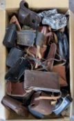 One large box of various vintage camera cases