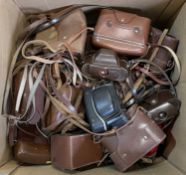 One large box of various vintage camera cases