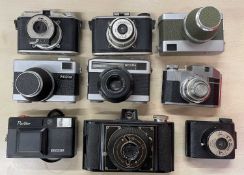 Nine vintage cameras, to include: Werra (x3); Bencini Comet II; Coronet Cub (x2); Wembley Sports;