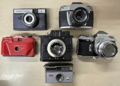 Six vintage cameras, to include: Ihagee EXA IIb; Edixa Reflex B; Ilford Envoy; Kodak Instamatic 104;