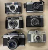 Six vintage cameras to include: Palmat Automatic; Olympus Trip 35; Cosmic 35; Praktica VLC 2 Blora