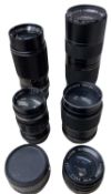 Six camera lenses, to include Super-Paragon PMC Auto Zoom 80-200mm, Prinz Galaxy F=200mm,
