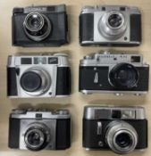 Six vintage cameras to include: Cosmic 35; Franka (x2); Zorki-4K; Zeiss Ikon Contina; Voigtlander