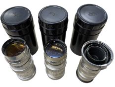 Three Russian camera lenses, all three with aluminium bodies, 4/135, with serial no.'s N.7200122,