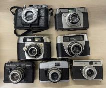 Seven vintage cameras to include: Ilford Sportsman; Agfa Iso-Rapid I; Ferrania F20; Boots