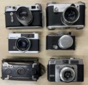 Six vintage cmaeras to include: Periflex 2; Dacora Super Dignette; Zorki-6; Konica C35; Robot;