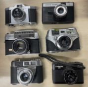 Six vintage cameras to include: Cosmic Symbol; Arette Automatic SE; Chinon 35; Kodak Retinette IB;